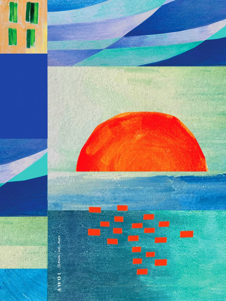 Colourful Mediterranean Sea With Sunrise, Abstract Coastal Art