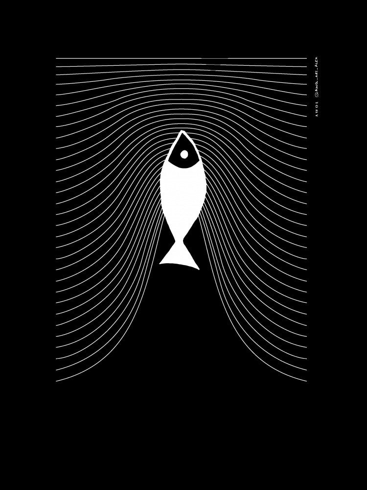 Minimalist Fish Swimming In An Abstract Geometric Line Pattern, Scandinavian Style Art Print