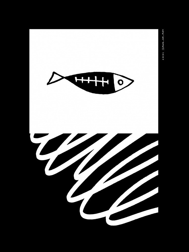 Minimalist, Graphic Fish Swimming On An Abstract Sea Art Print