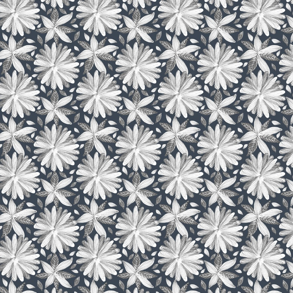 Black White On Taupe Blooming Florals