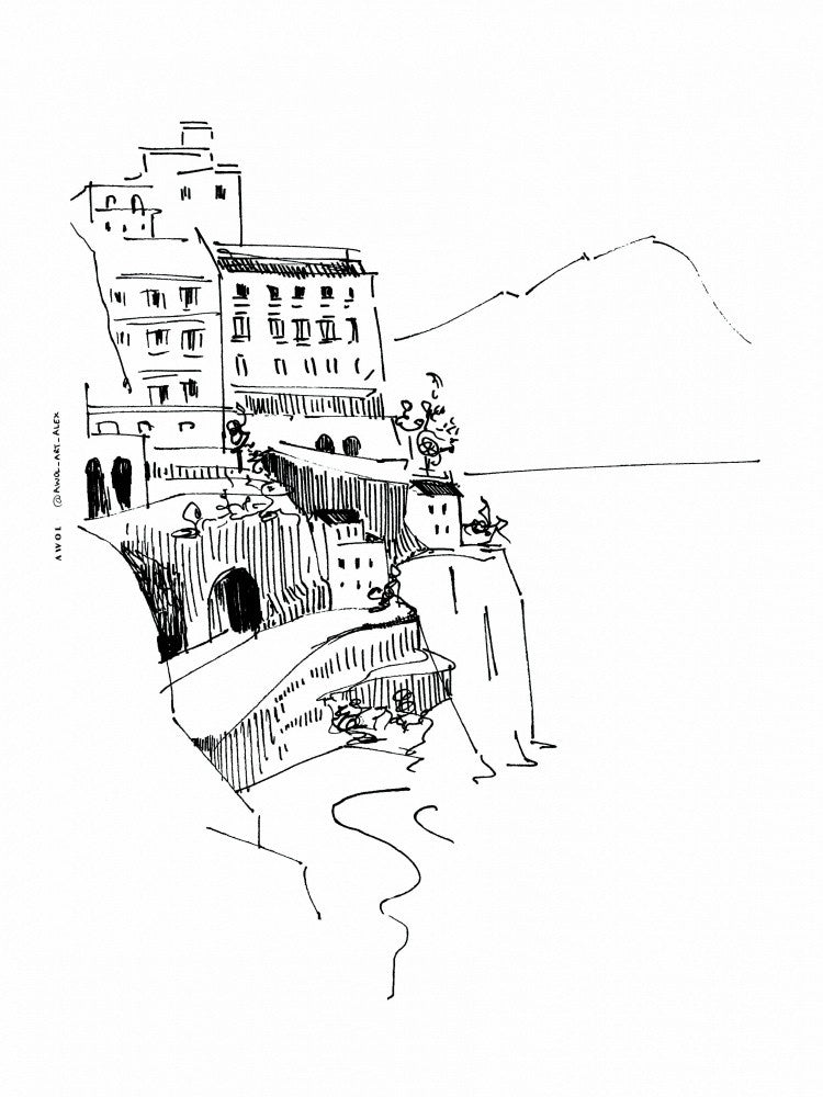 Italian Landscape Art, Amalfi Coast Small Towns By The Sea