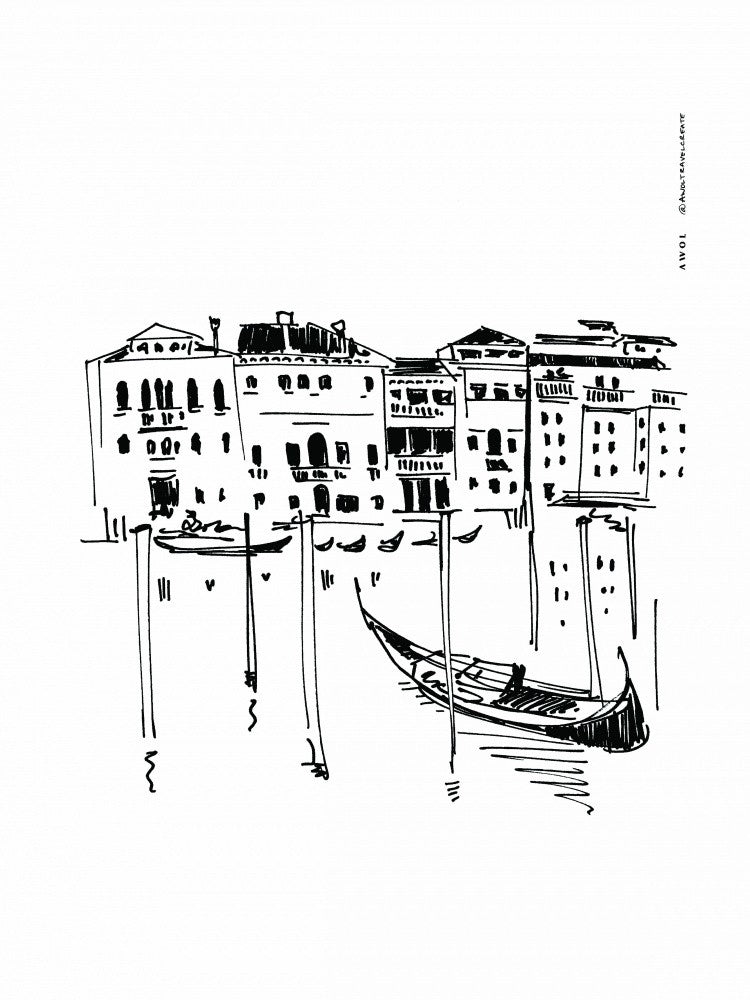 Venice Grand Canal With Gondola, Italy Travel Art Print