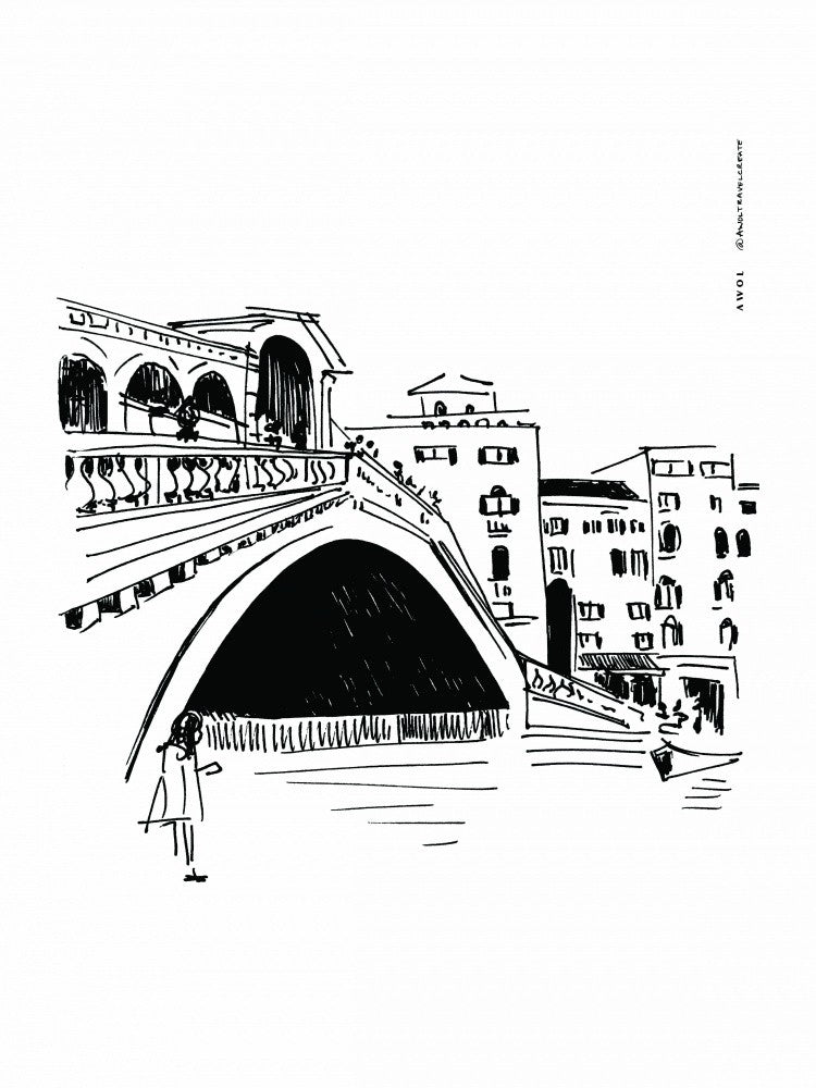 Rialto Bridge, Venice Illustration, Italy City Art Print