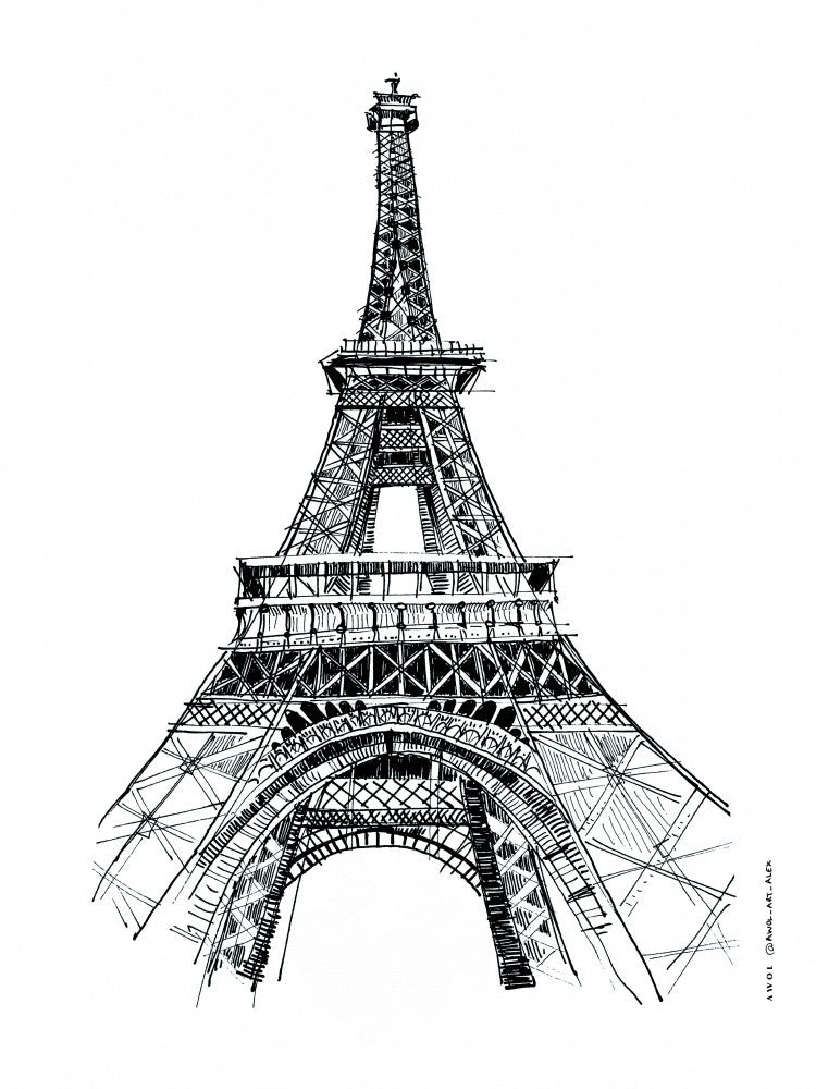 Eiffel Tower, Paris Art Print, French Architecture Drawing