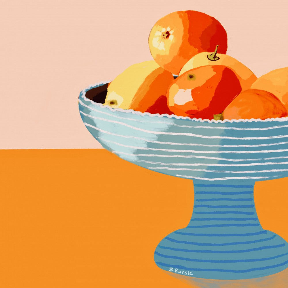 Blue fruit bowl bright