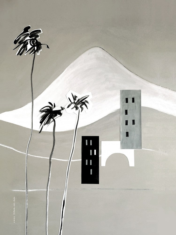 Minimalist Palm Tree Art Print With Alps Mountains, Modern Mediterranean Art Print