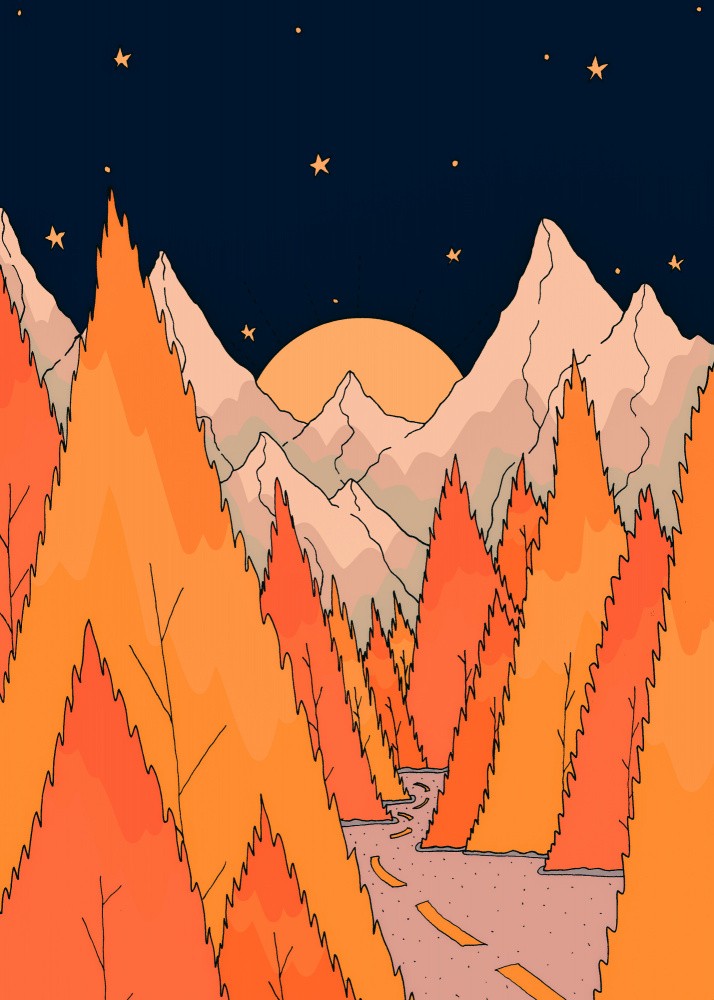 The orange forest road