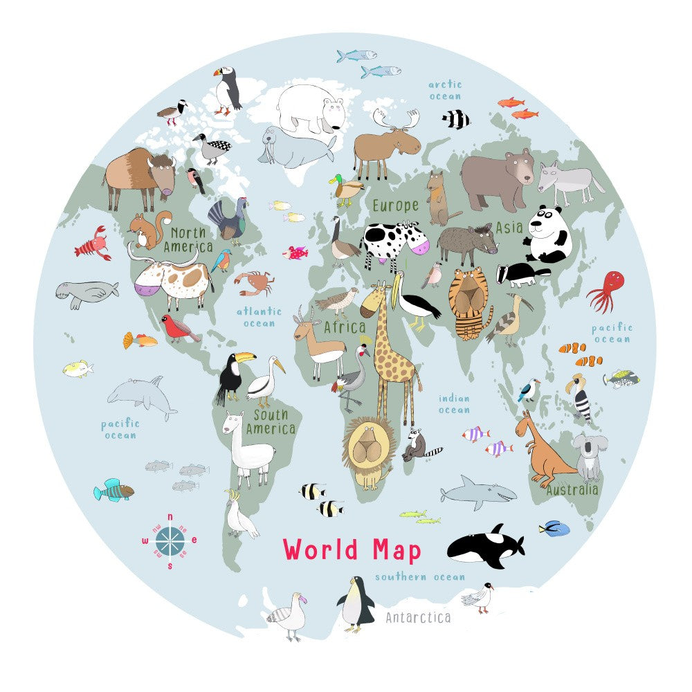 Illustrated World Map Light Grey By Carla Daly