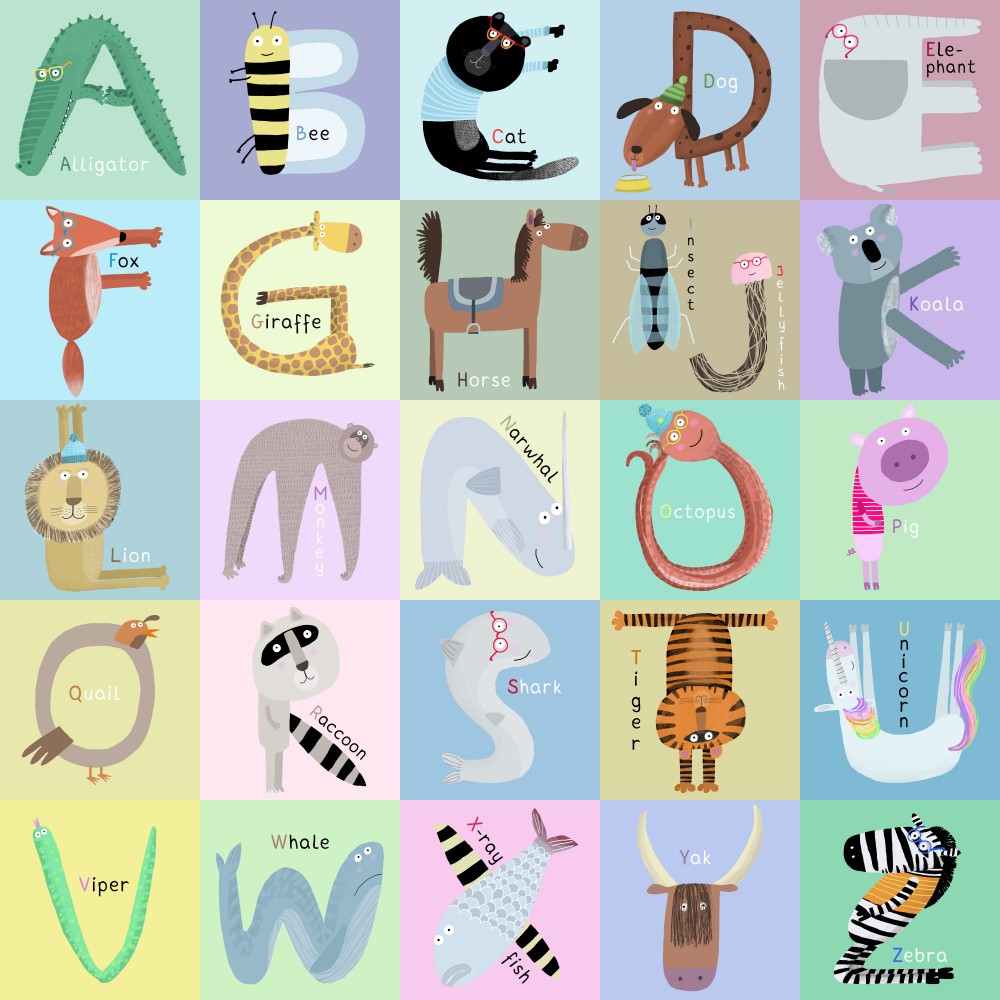 Cartoon Alphabet Animal Letters by Carla Daly