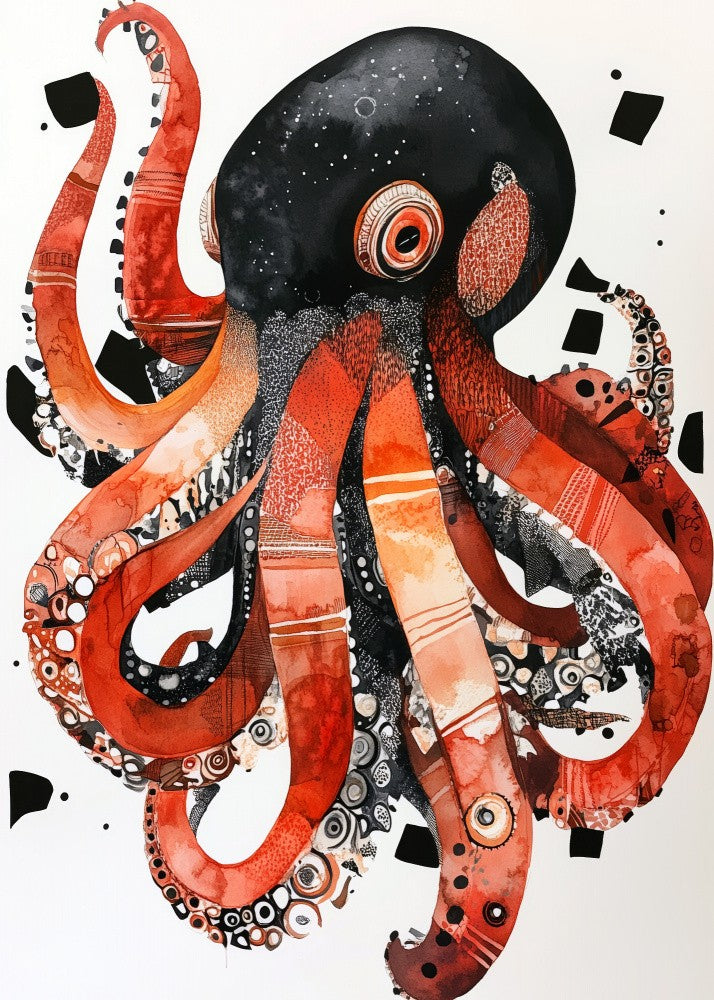 Black and red Octopus sea life