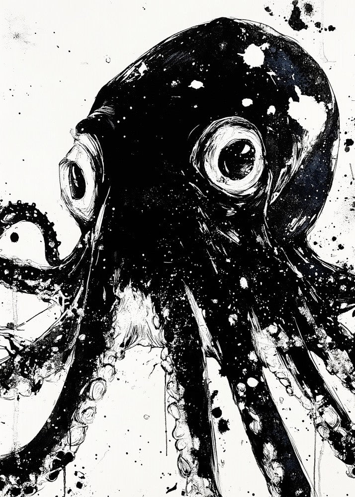Drawing black Octopus sea life