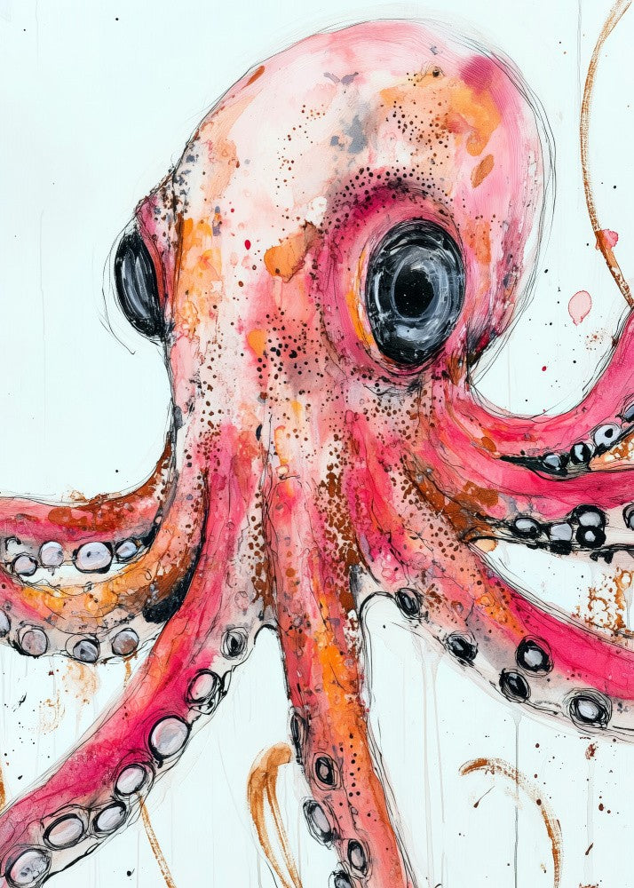 Drawing red Octopus sea life