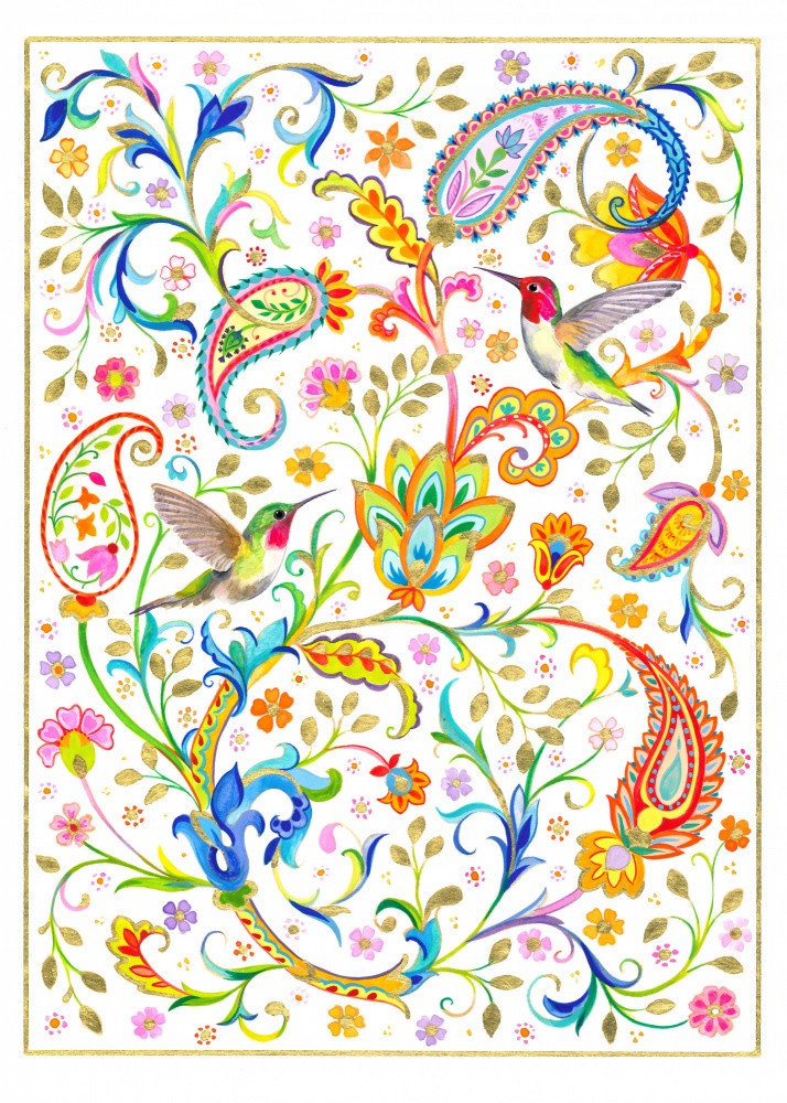 Hummingbirds and Paisley Pattern
