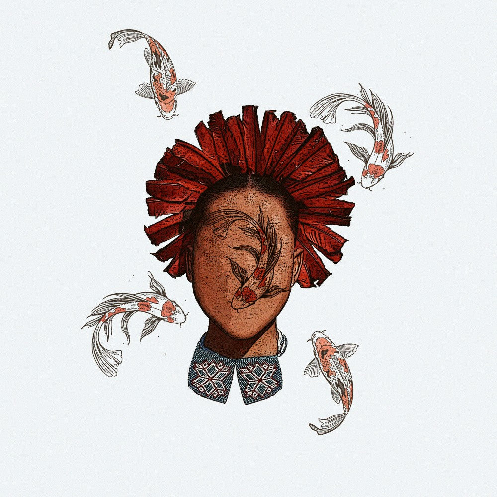 Faceless Figure with koi Fish