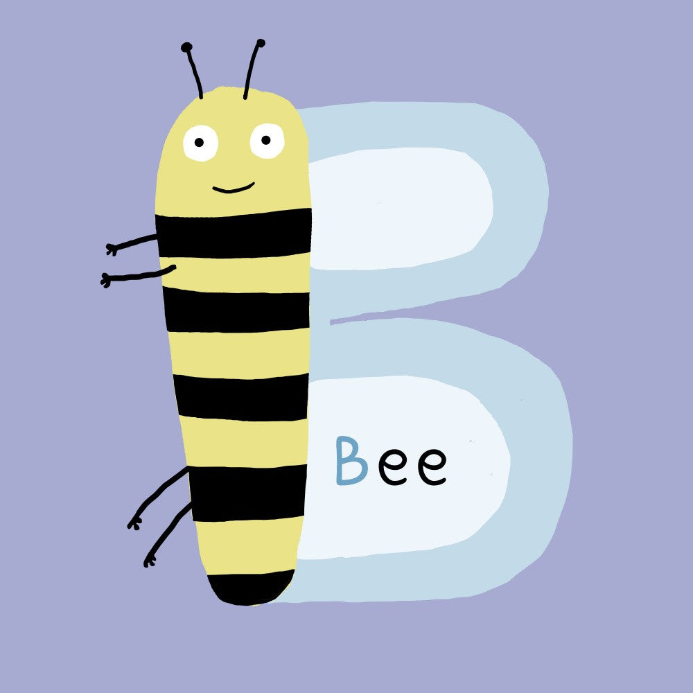 Lächelnde Biene neben einem großen Buchstaben "B"