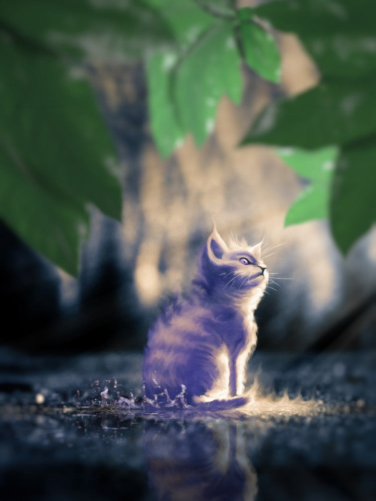 Feline Sits Amid a Forest Scene