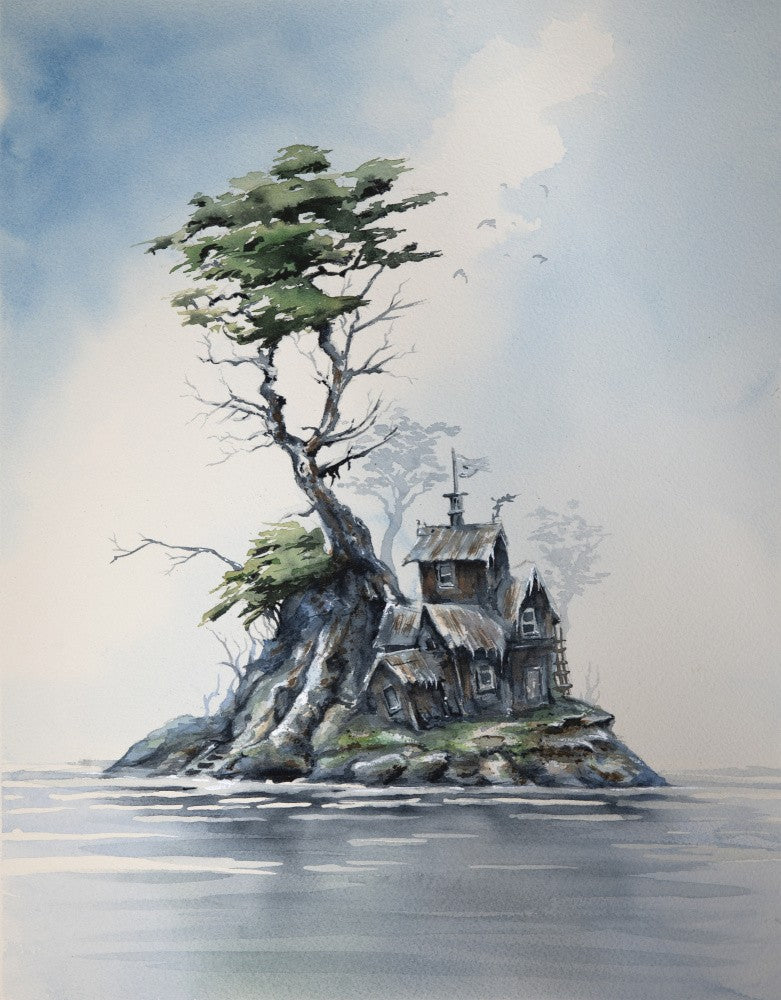 Solitary Island with Wooden House