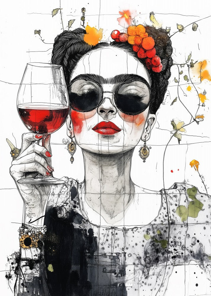 Frida Drinking Wine