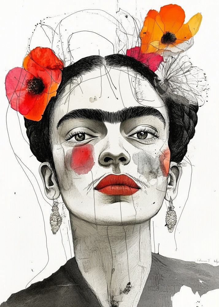 Frida With Flowers portrait