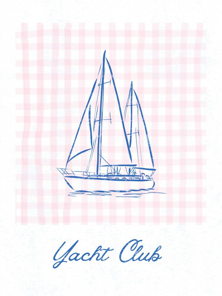 Minimalist Blue Line Drawing of a Yacht
