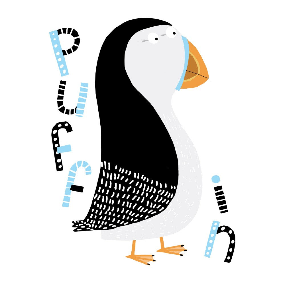 Cute Puffin with Typography by Artist Carla Daly