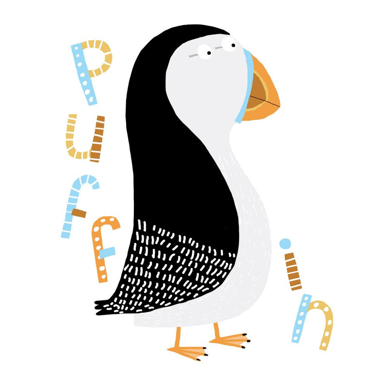 Cute Puffin with Typography by Artist Carla Daly