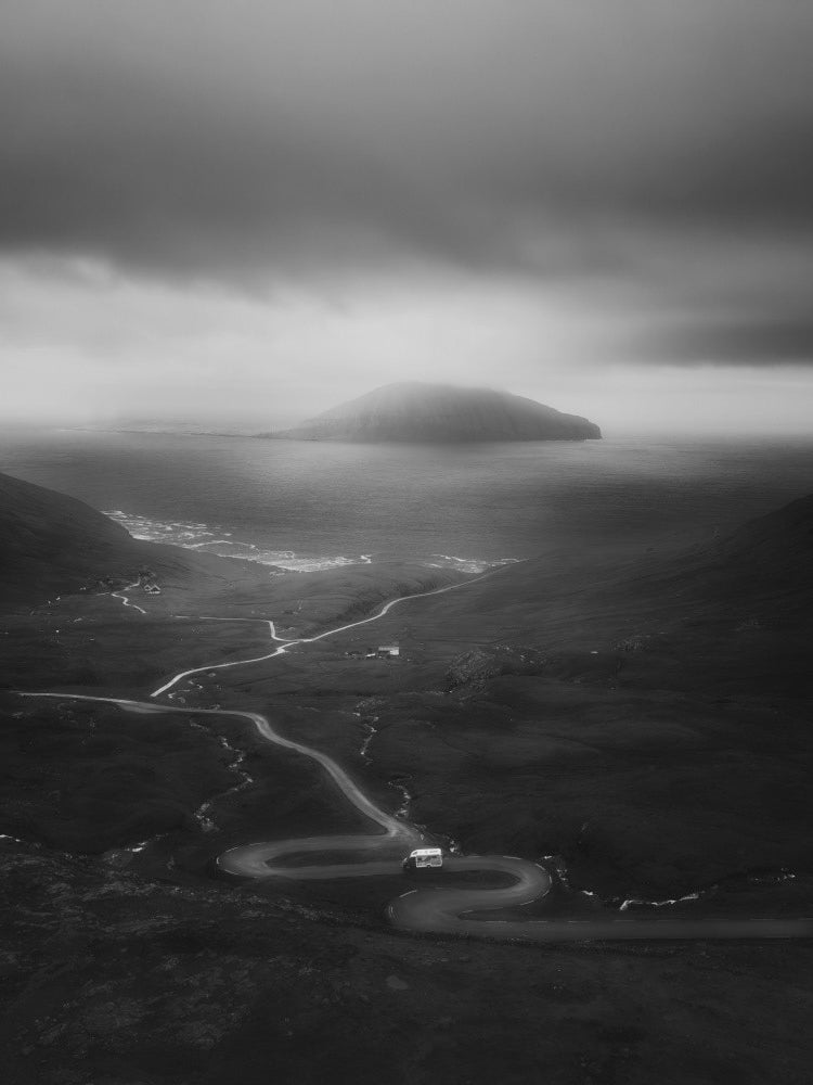Bay and winding mountain road