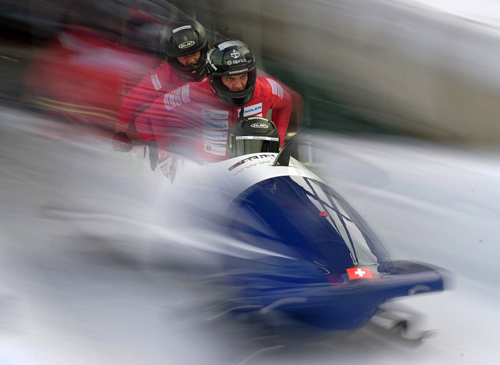 Powerful start of the Swiss four-man bobsleigh