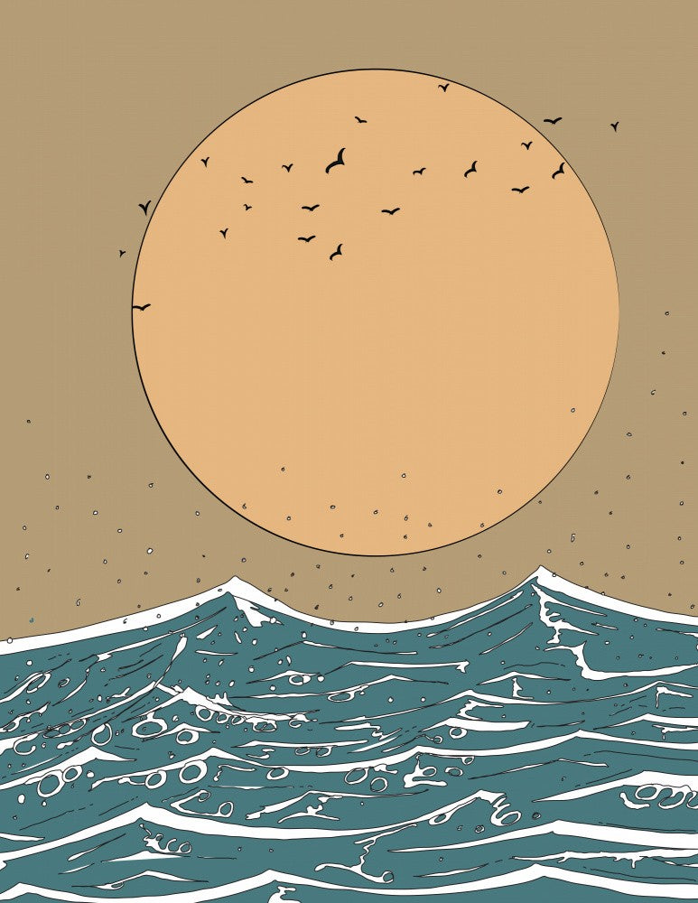 Scène Océanique avec Vagues Stylisées