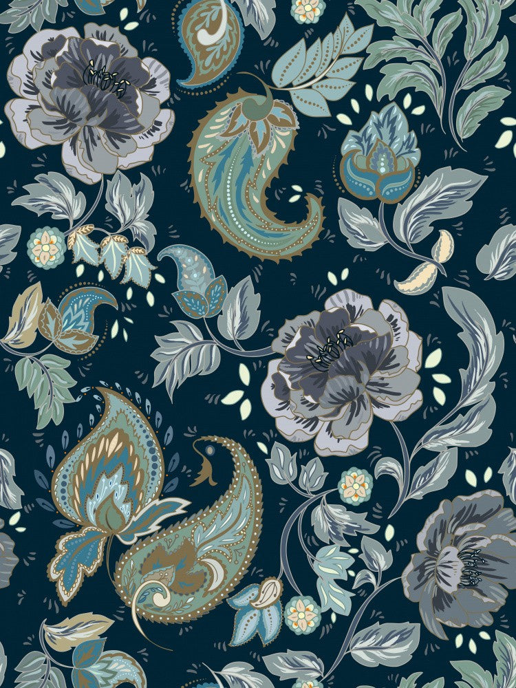 Blumenerbe Paisley Mondscheinblau Muster