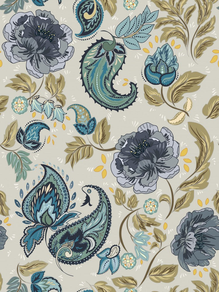 Blumenerbe Paisley dunstiges Blau Muster