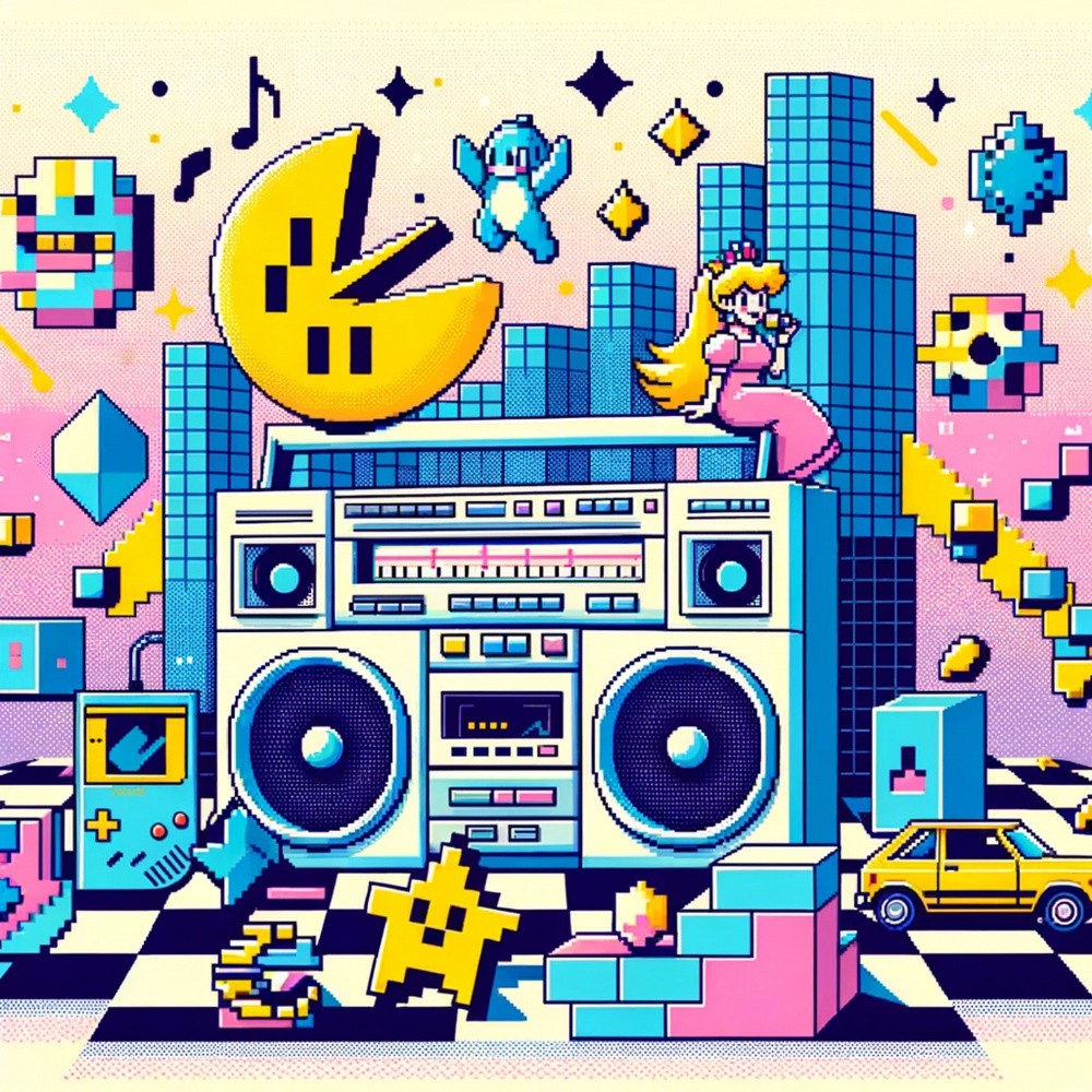 Boombox and Pixelated '80s Playground