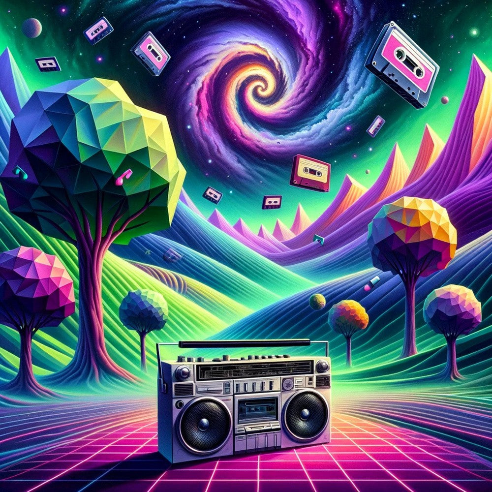 Boombox Odyssey In Neon Wilderness