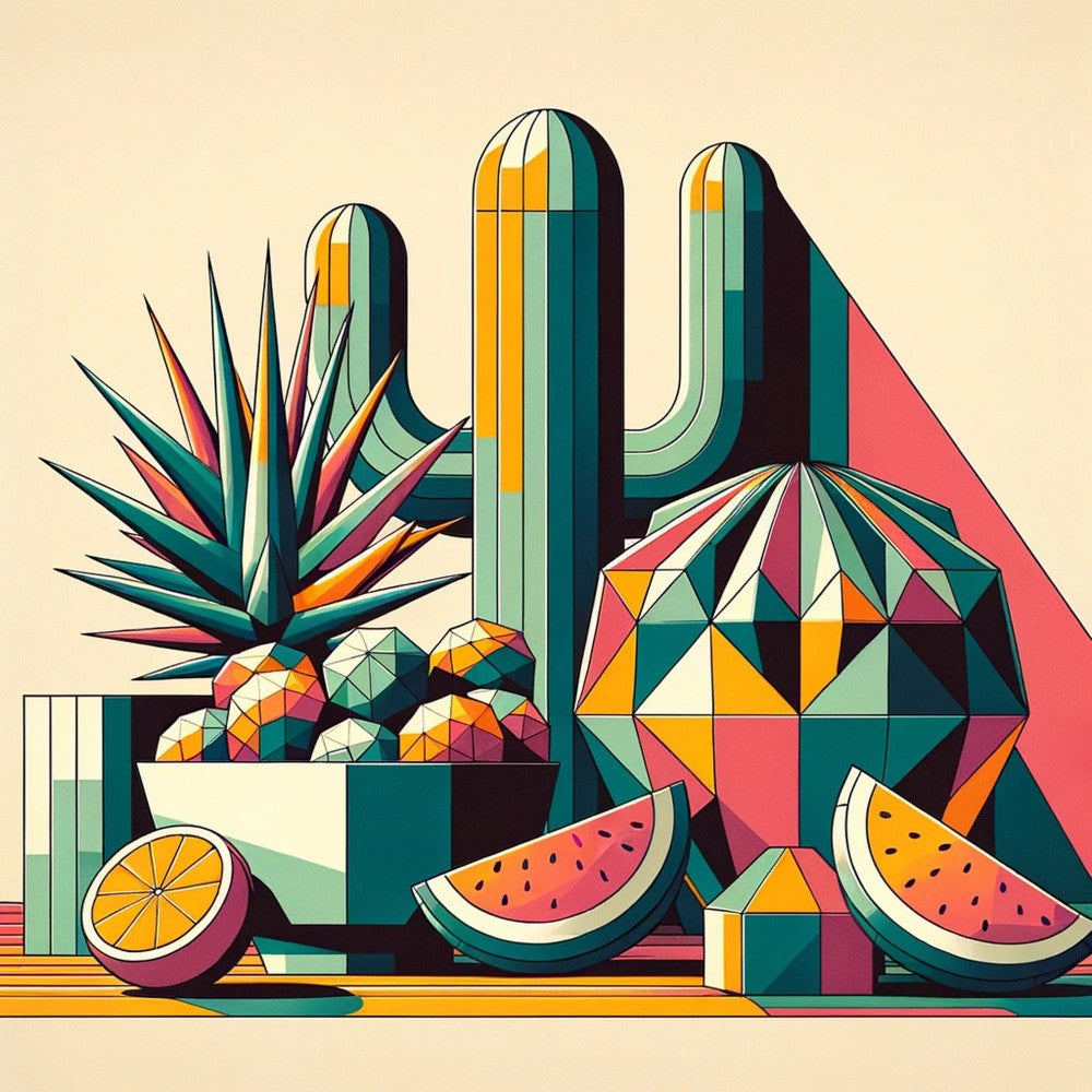 Stylized Cacti and Tropical Fruits