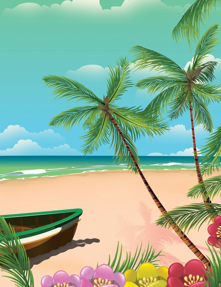 Tropical Beach Scene With A Palm Tree
