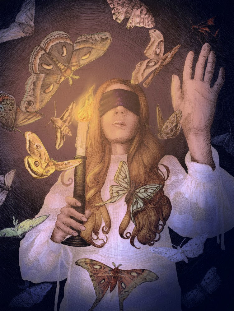 A Blindfolded Woman Holding a Candle