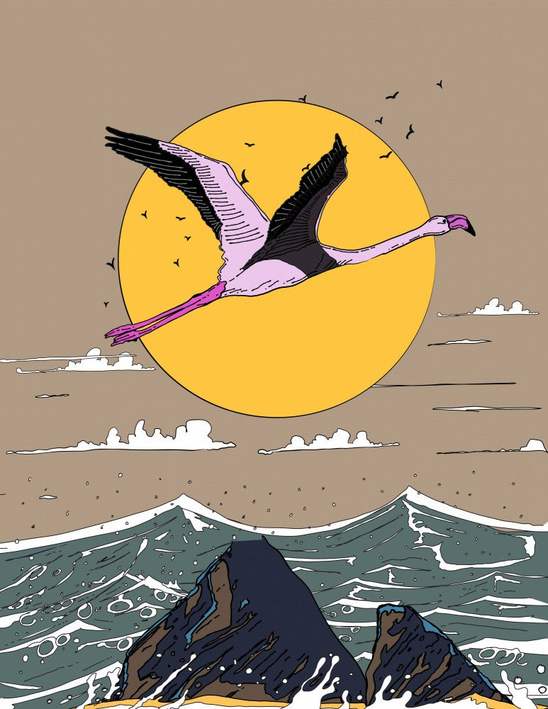 Flamingo Over The Ocean