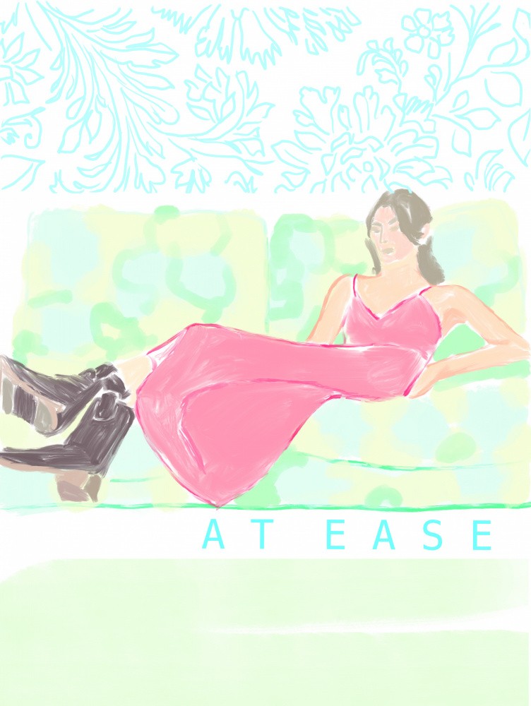 Woman in a Pink Dress with Relaxing Poise
