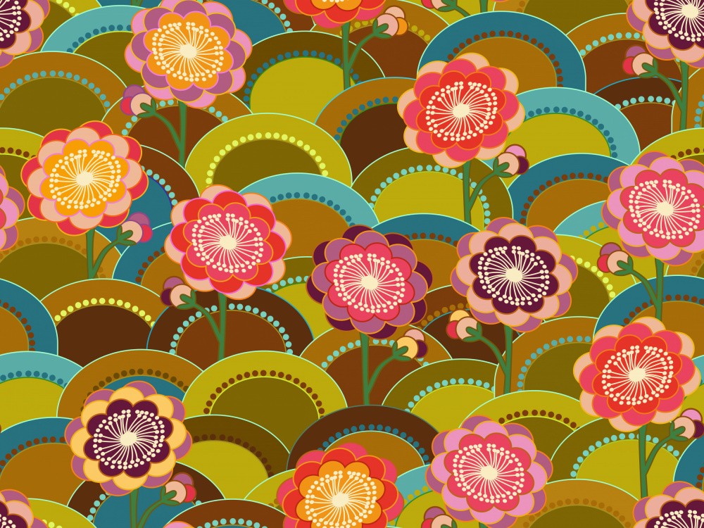 Colorful Flowers with Circles and Wave Design