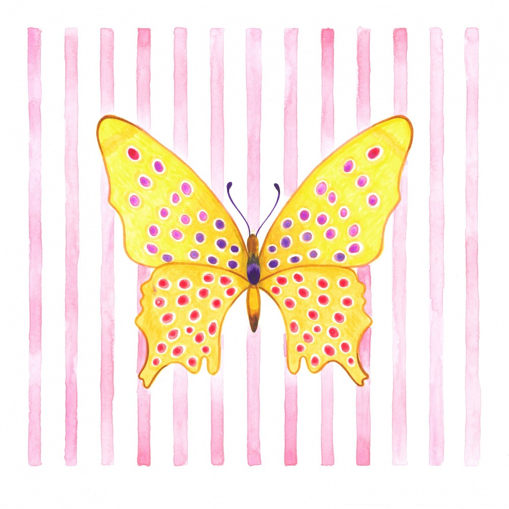 Yellow Butterfly with Pink and Purple Spots