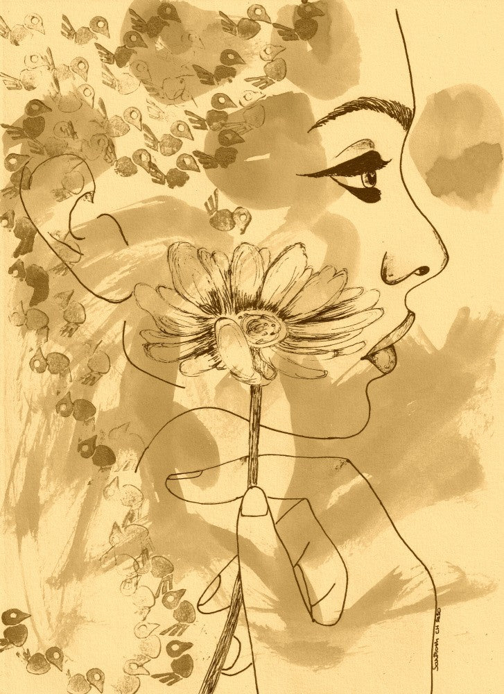 A Woman Holding a Daisy Flower