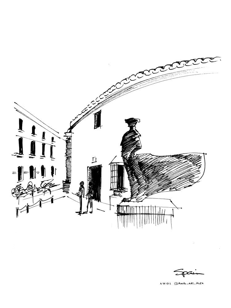 Spain City Drawing Ronda, Andalucia and Bullfighter