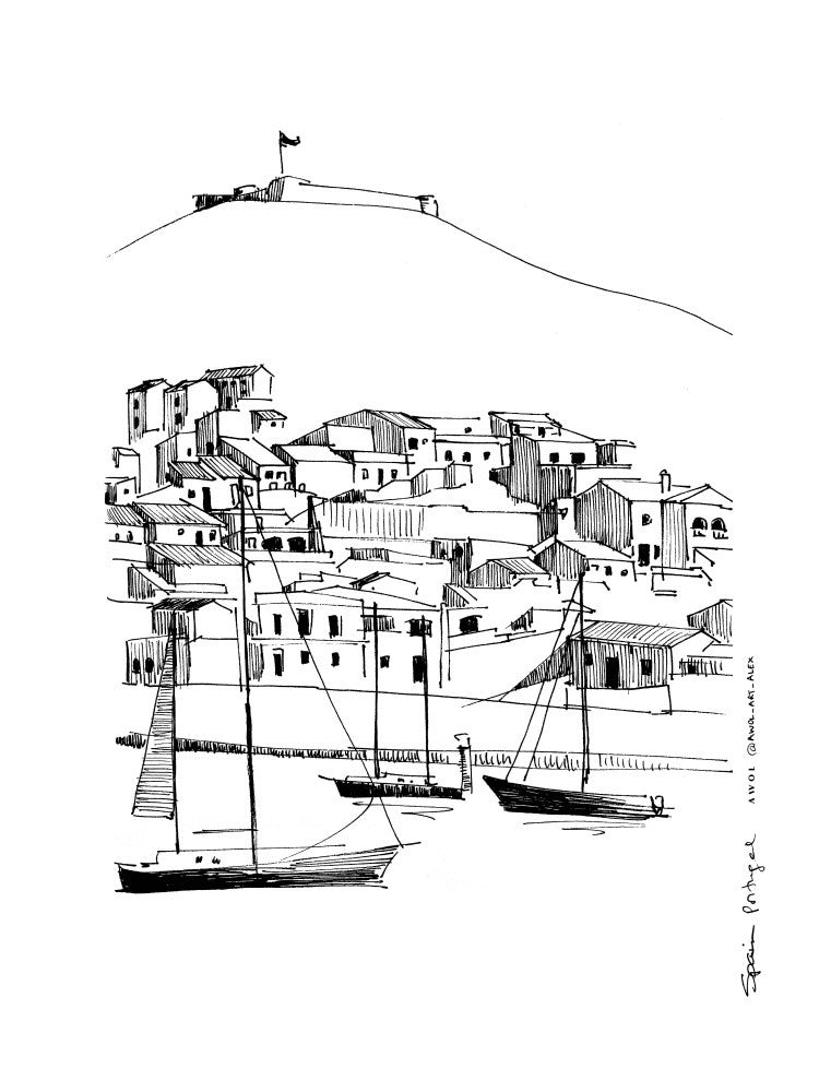 Spain Portugal Border Town, Europe City Drawing