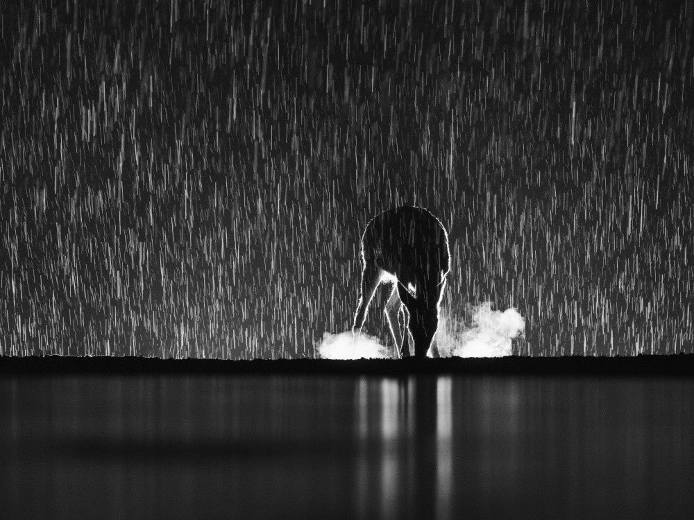 In the pouring rain
