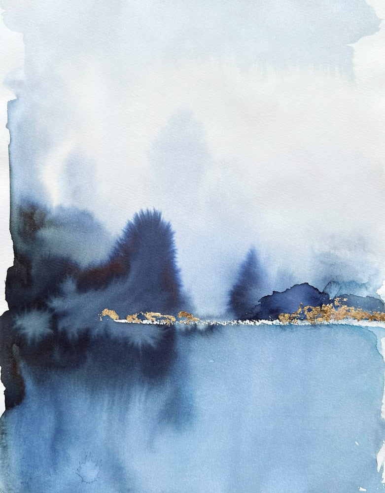 A Serene Misty Landscape in Shades of Blue