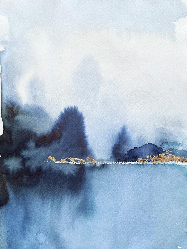 A Serene Misty Landscape in Shades of Blue