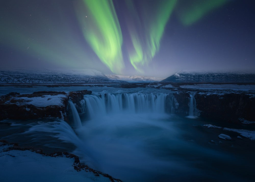 Aurora on waterfalls
