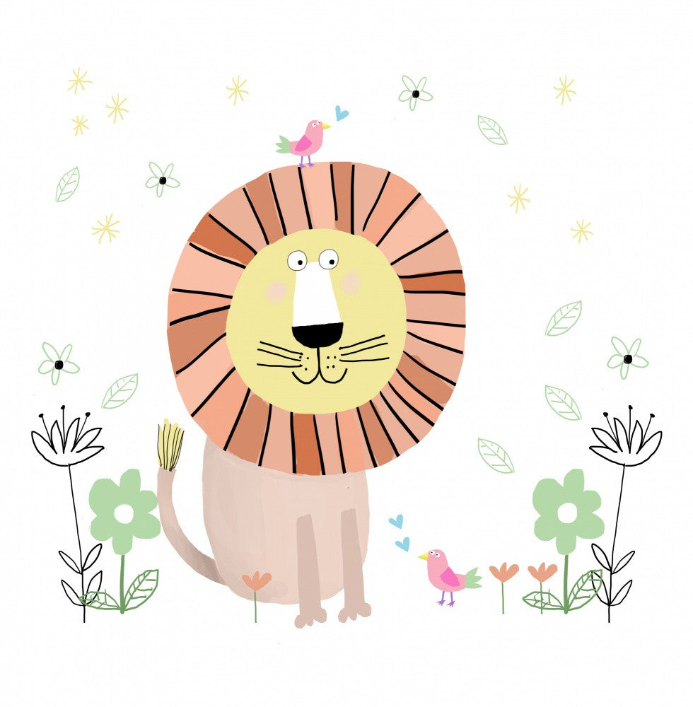 Cute Lion with Pink Birds