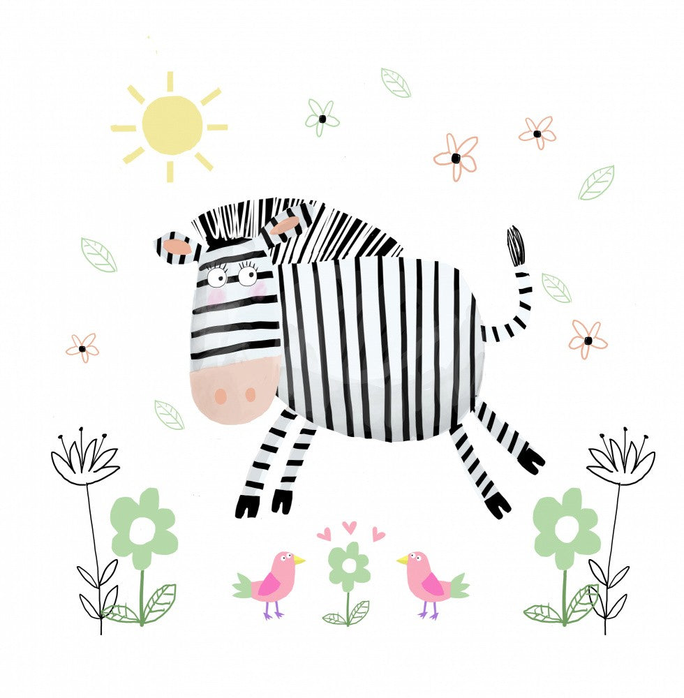 Happy Zebra with Pink Birds