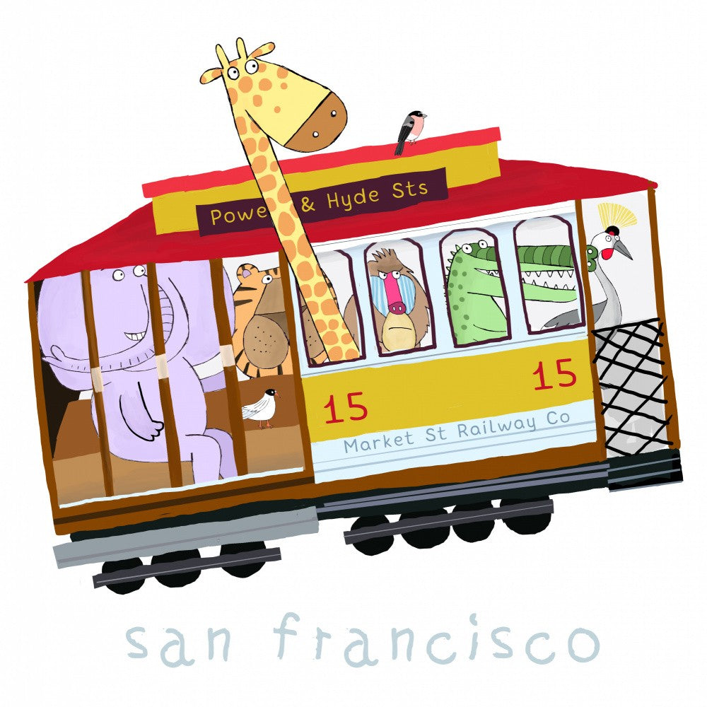San Francisco Cable Car with Colorful Animals
